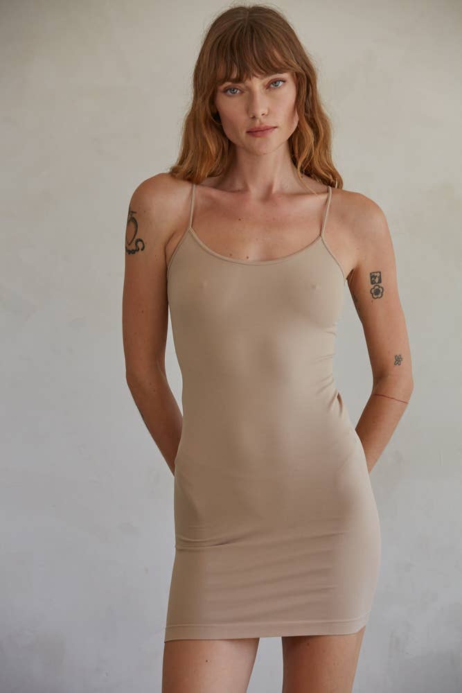 S1170 | Seamless Cami Spaghetti Strap Sleeveless Slip Dress