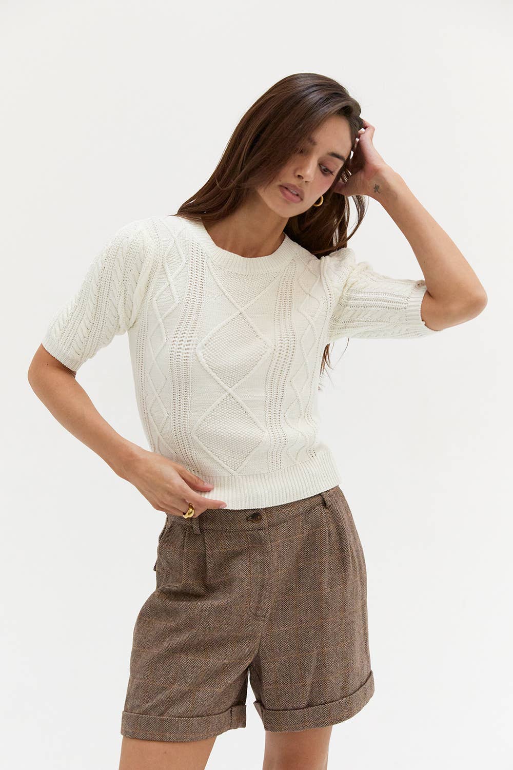 Crescent - CT7135-1 - Jules Cable Knit Puff Sleeve Top