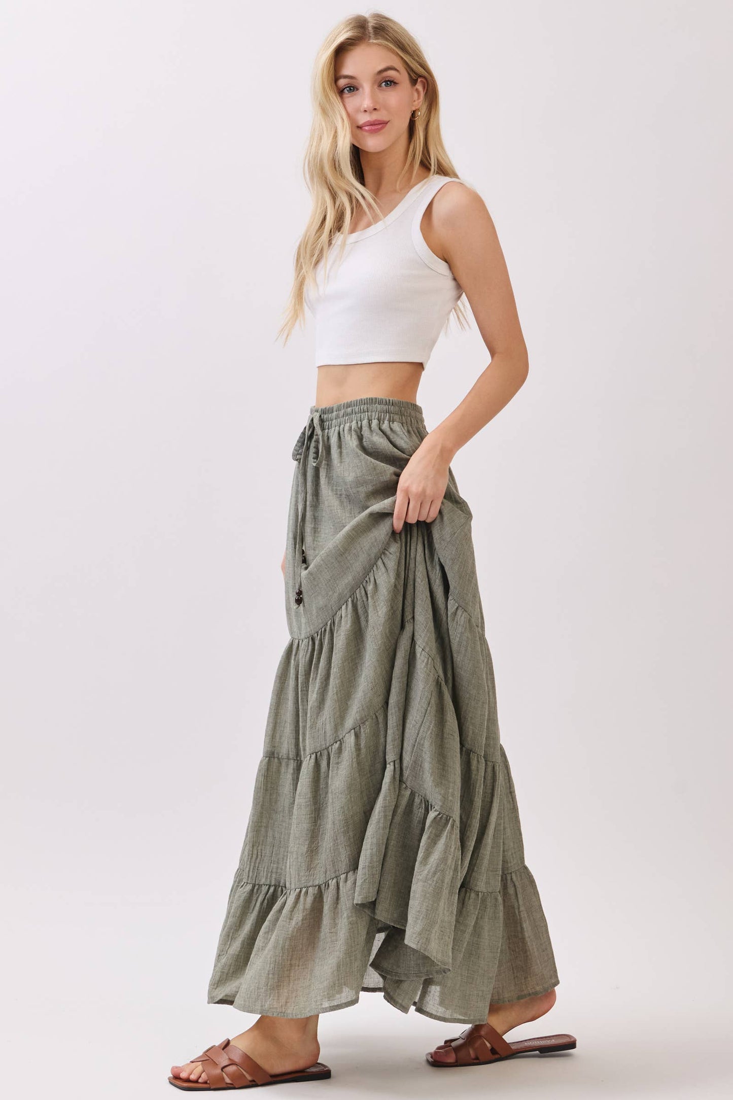 Tiered Coconut Tie Detail Maxi Skirt - Final Touch