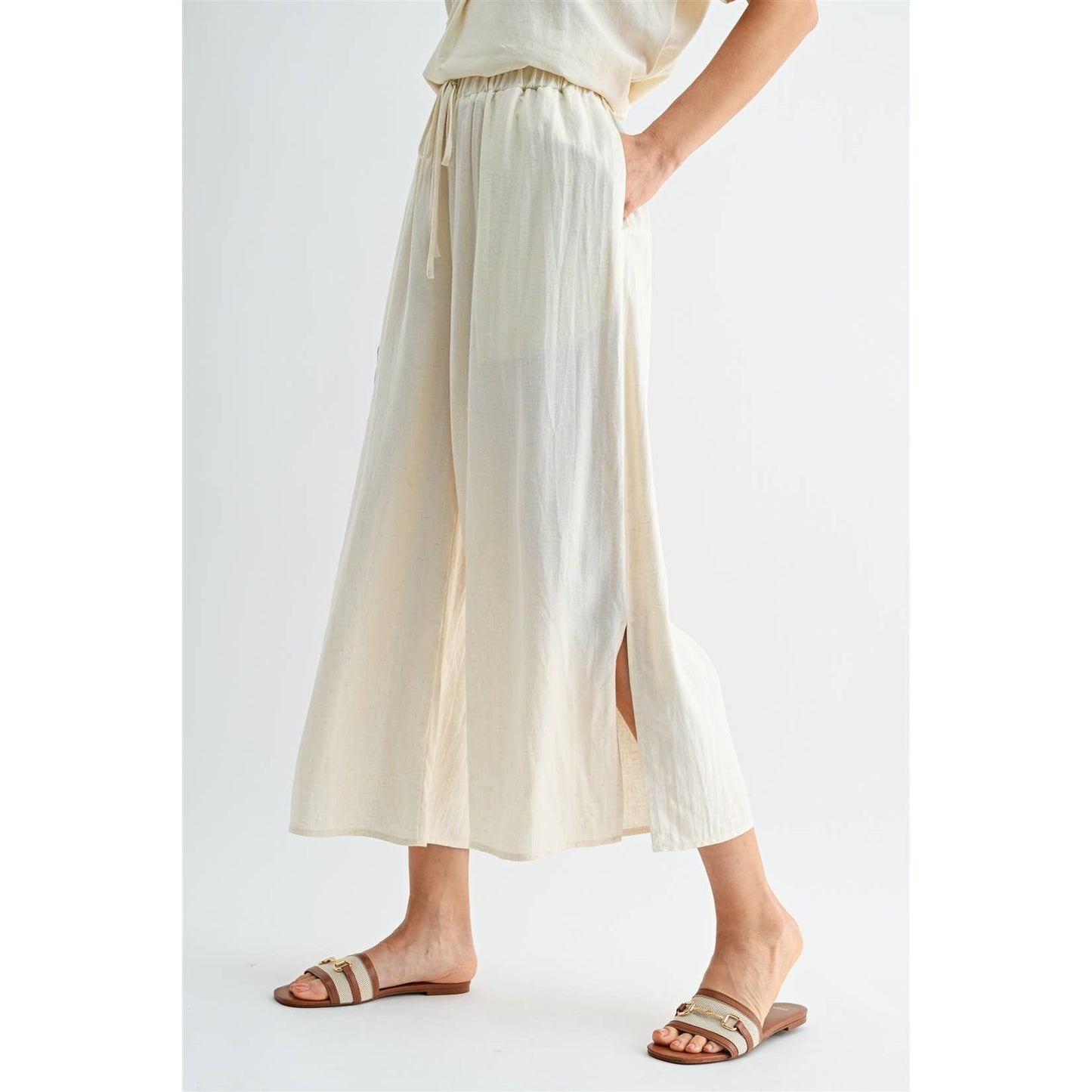 FUN2FUN - SIDE SLIT LINEN PANTS