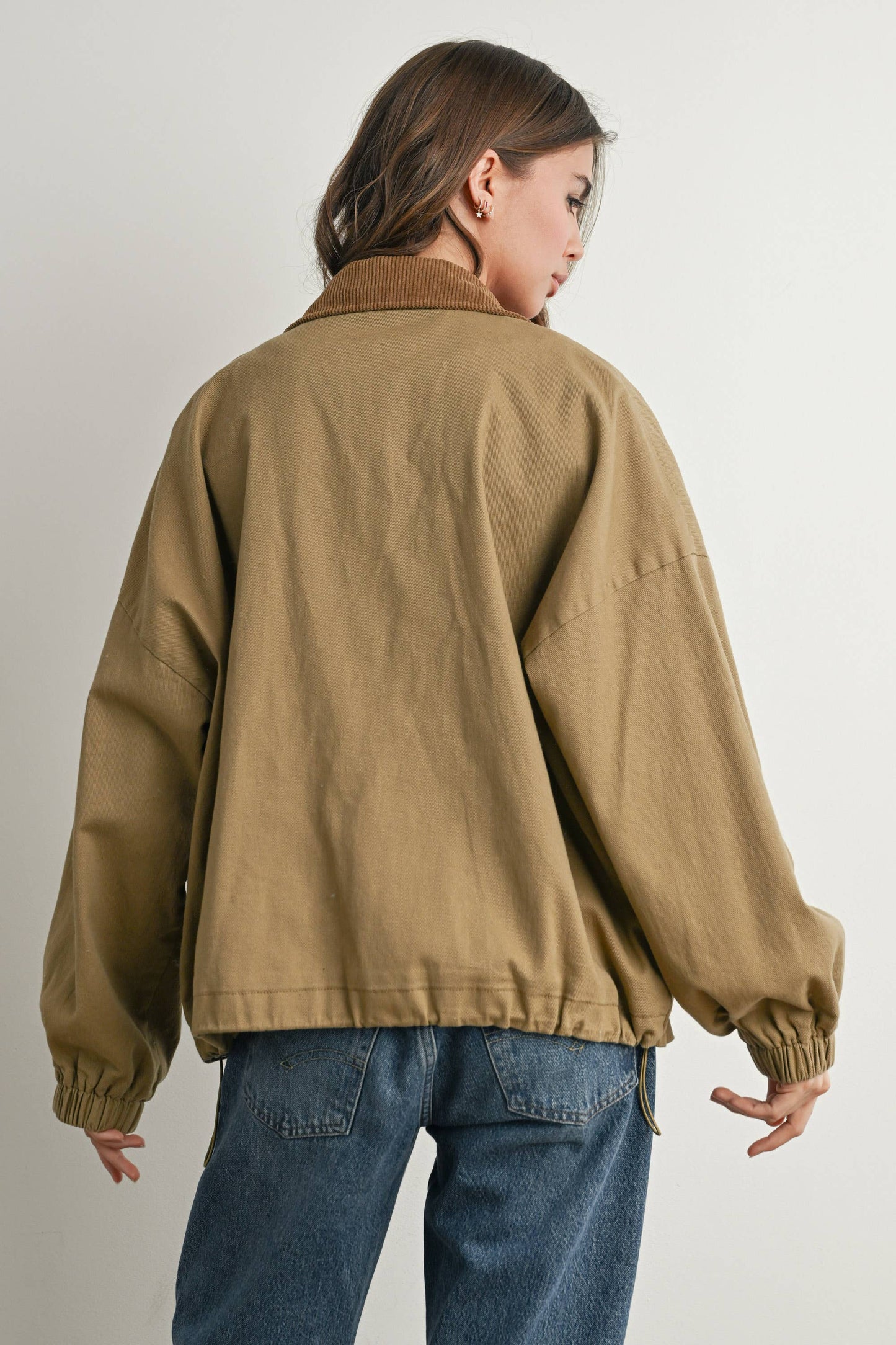 BUTTERMELON - Cord Collar Zip-Front Long Sleeve Jacket - BMJ7780