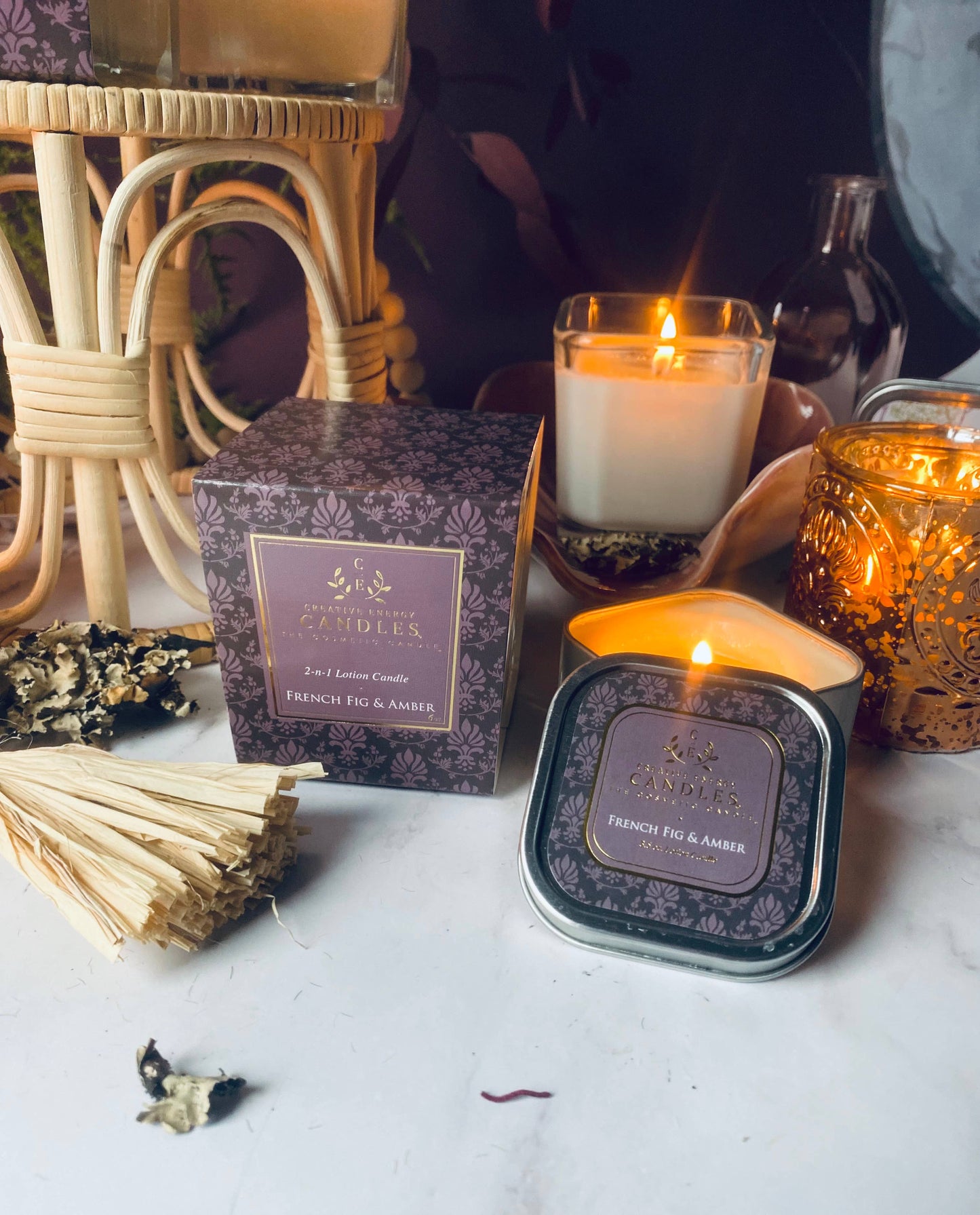 Creative Energy Candles - French Fig & Amber: 2-in-1 Soy Lotion Candle