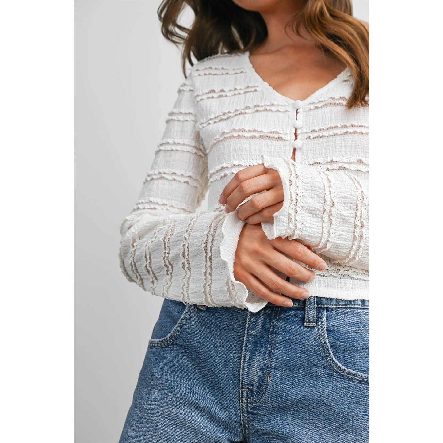BUTTERMELON - Ruched Ribbon Knit Top - BMT8185