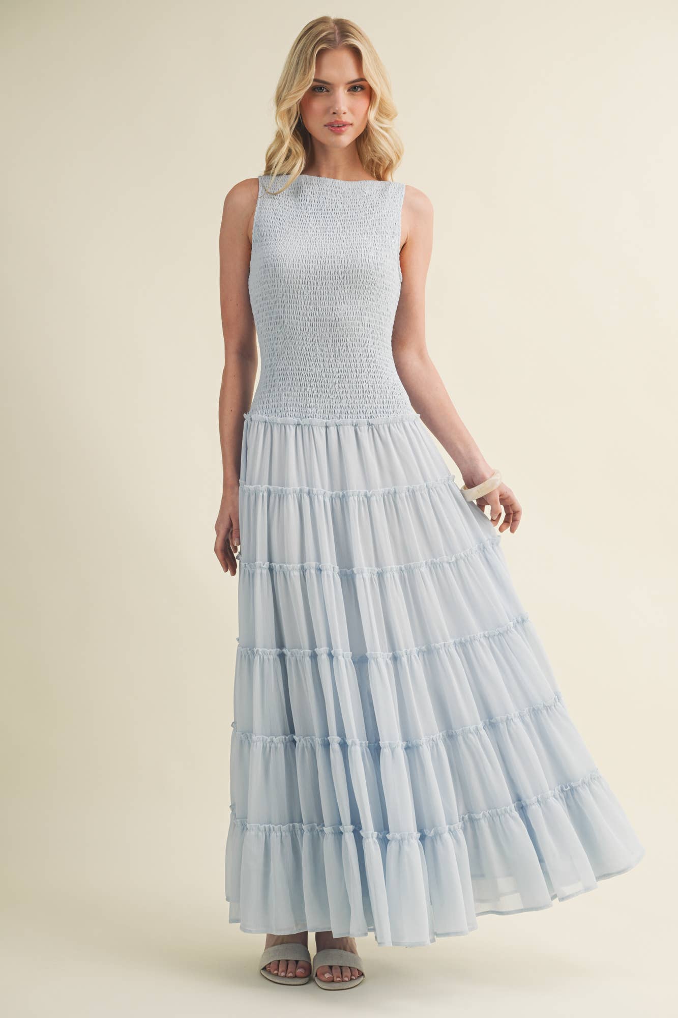 Mustard Seed - Smocked Boat Neck Tiered Maxi Dress