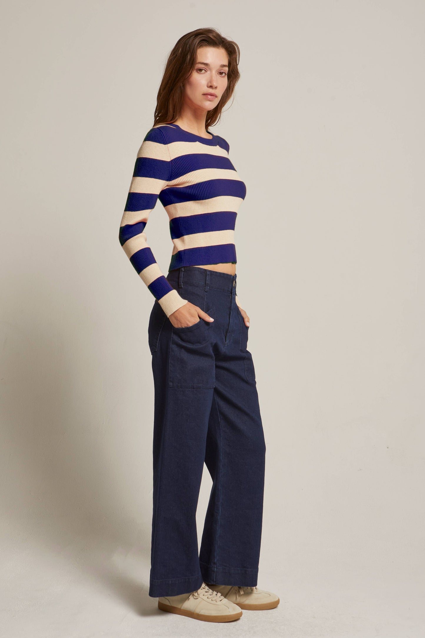 Crescent - CT9564 - Lia Striped Rib Knit Top