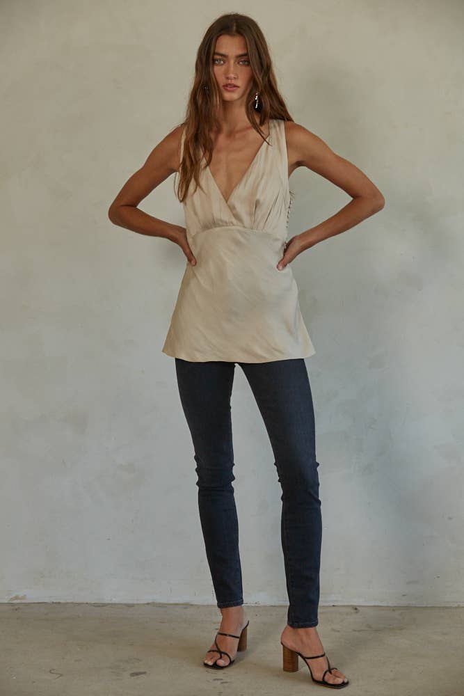 Woven V-Neck Back Crossed Straps Top - By together