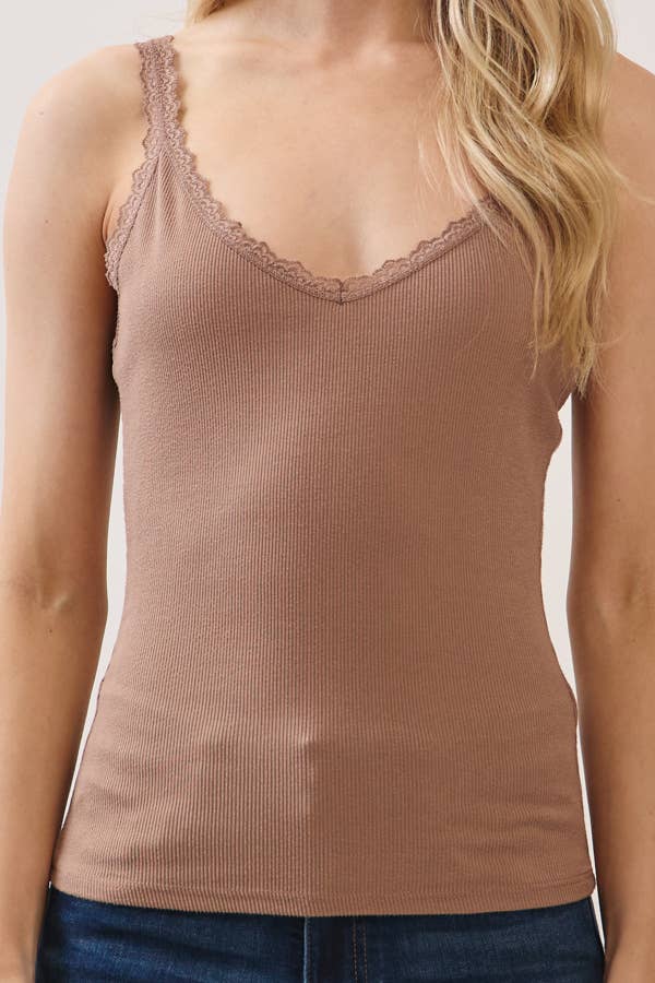 RK56967 - V-NK LACE TRIMMED TANK TOP