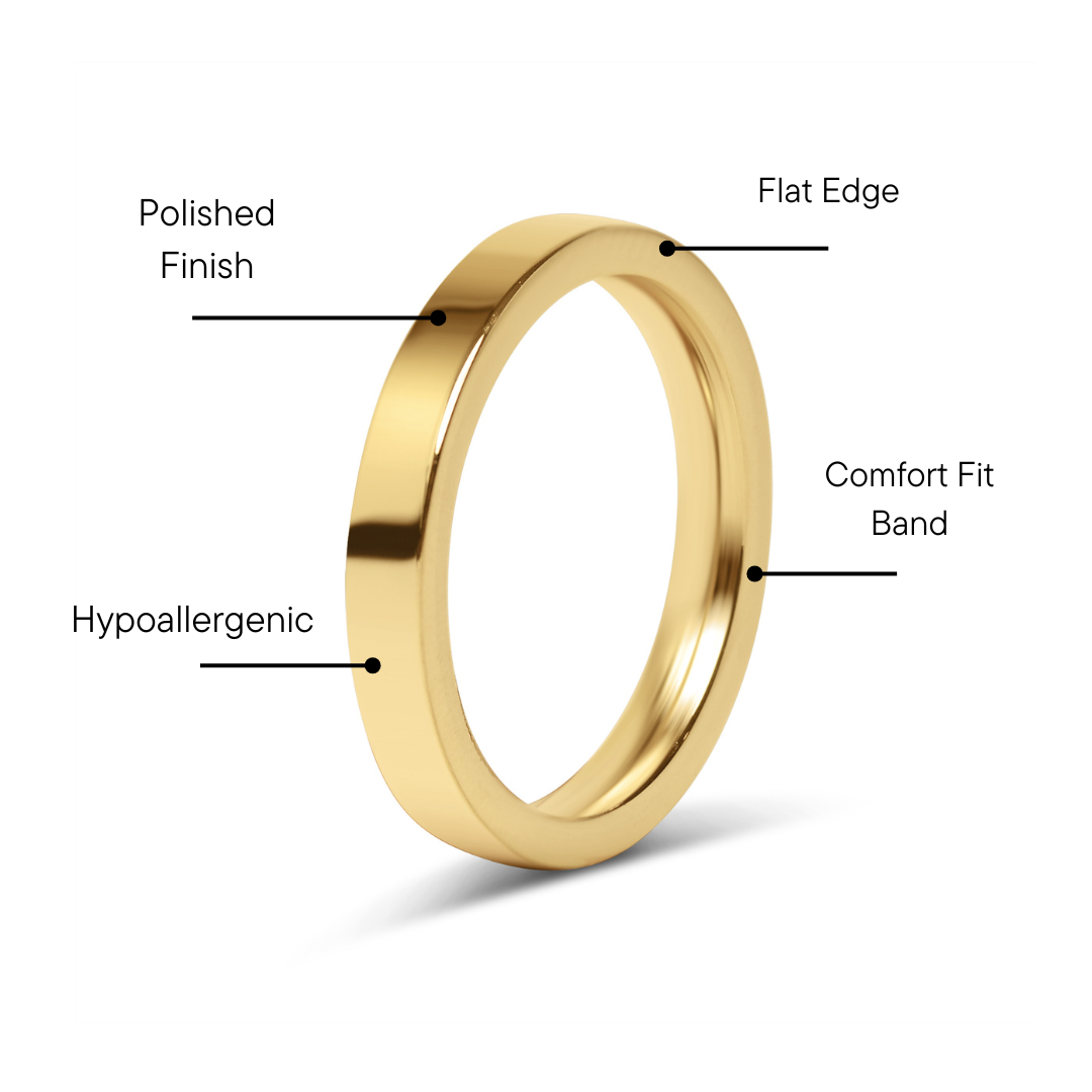 18K Gold Stainless Steel Blank Flat Band Ring - WJW