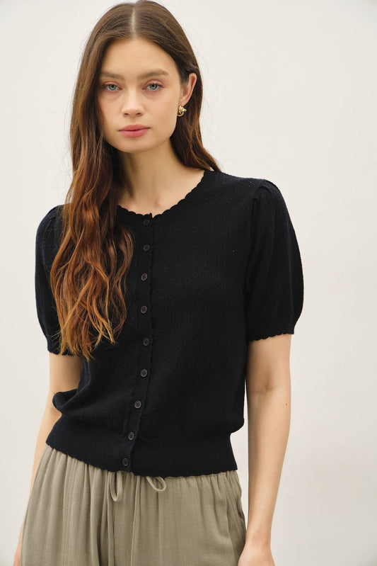 Be Cool - POINTELLE SHORT SLEEVE CARDIGAN