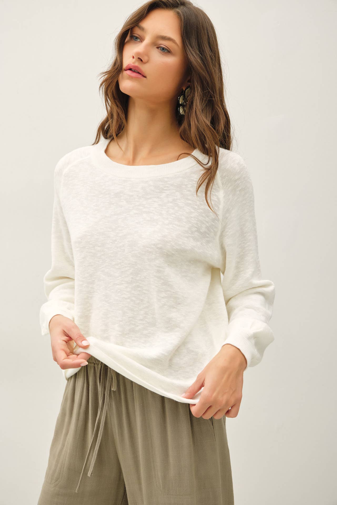 Be Cool - RAGLAN LONG SLEEVE PULLOVER SLUB YARN KNIT SWEATER