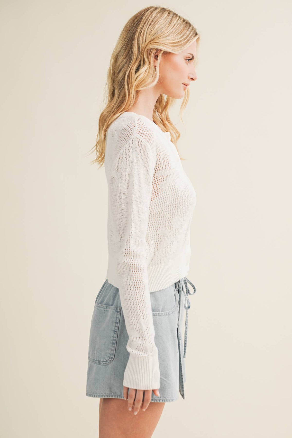Mustard Seed - Botanical Trellis Pointelle Knit Cardigan
