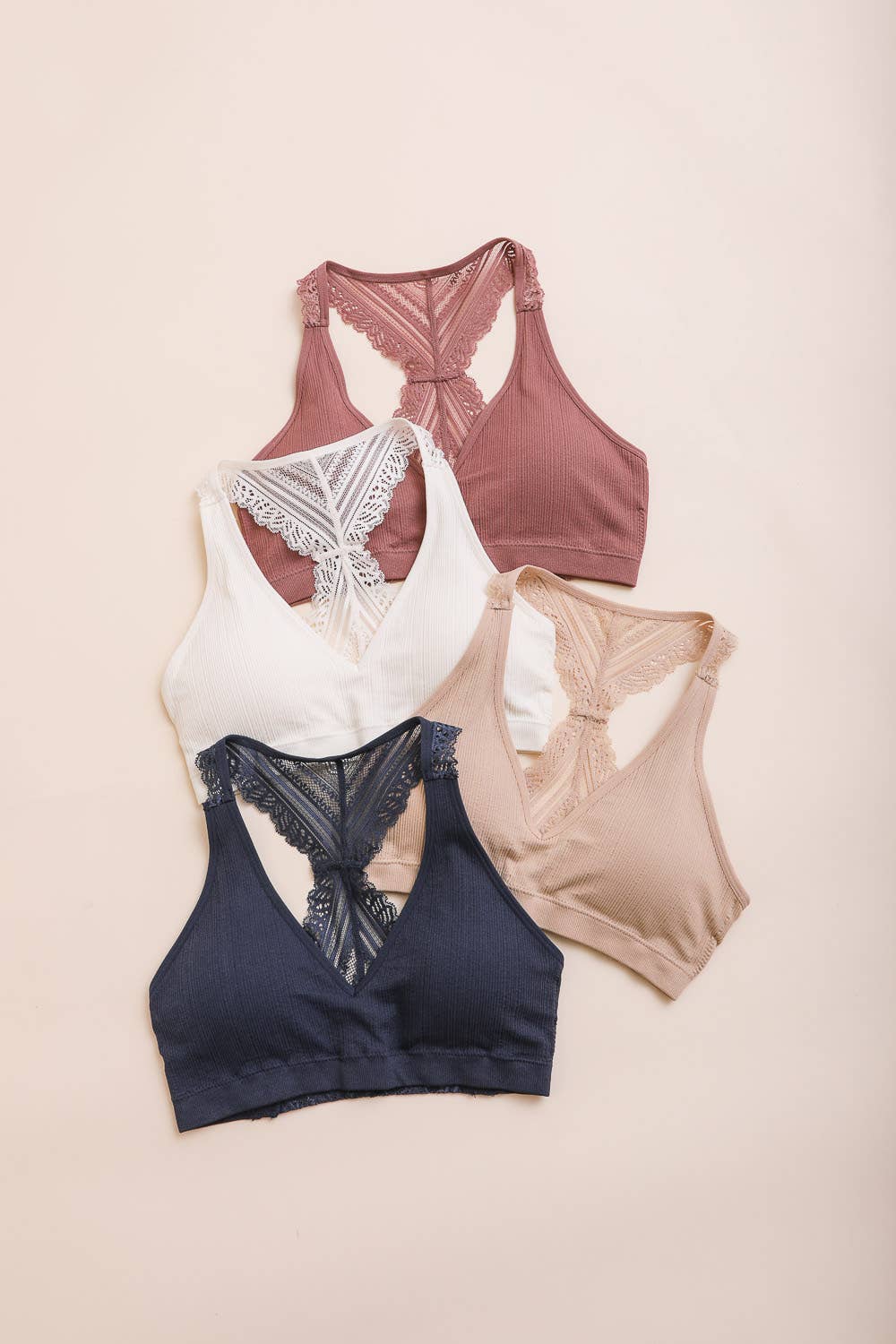 Leto Accessories -  Lace Racerback Bralette - With Removable Bra Pad