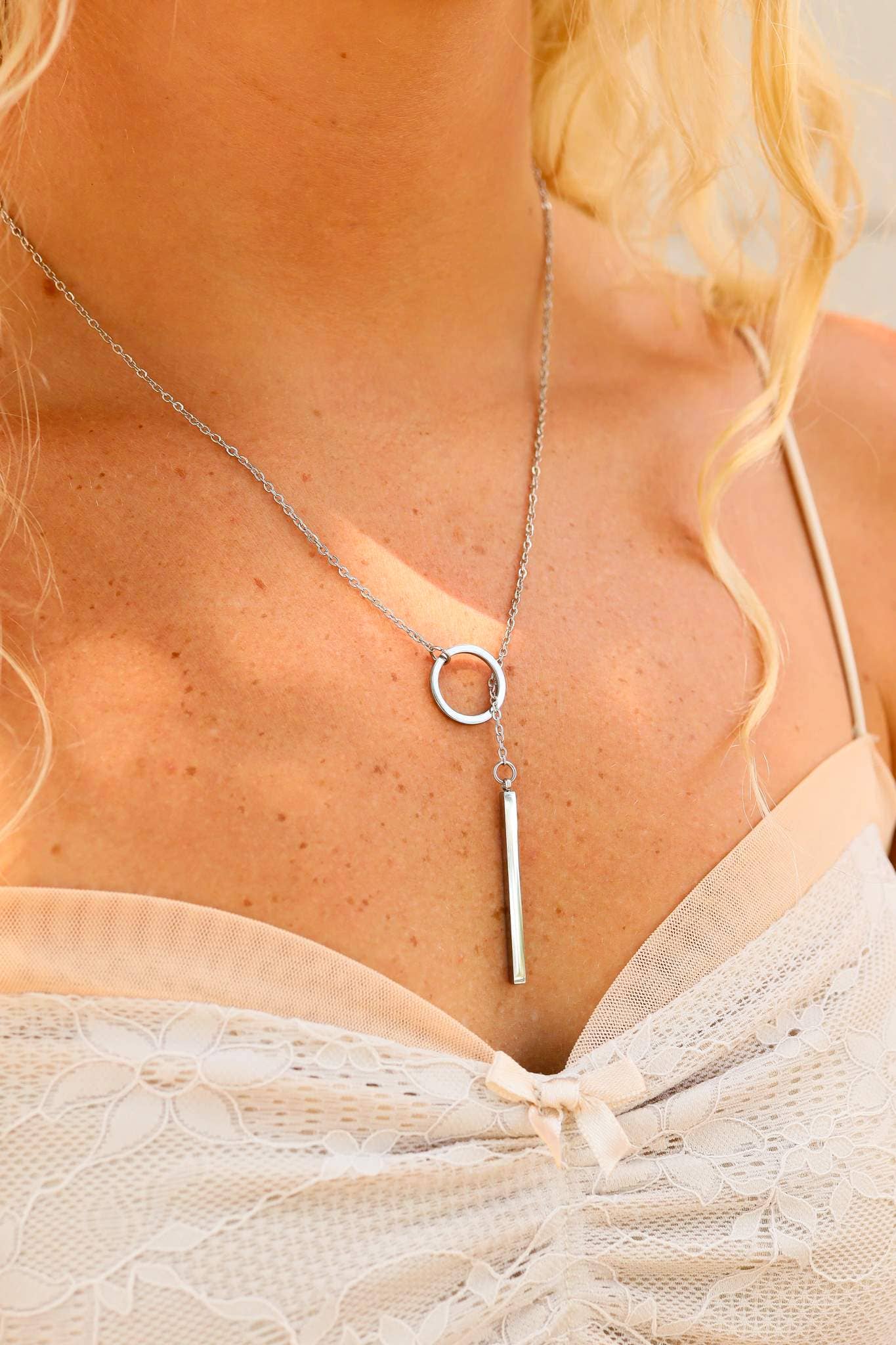 18K Gold PVD Stainless Steel Loop Chain Lariat Necklace