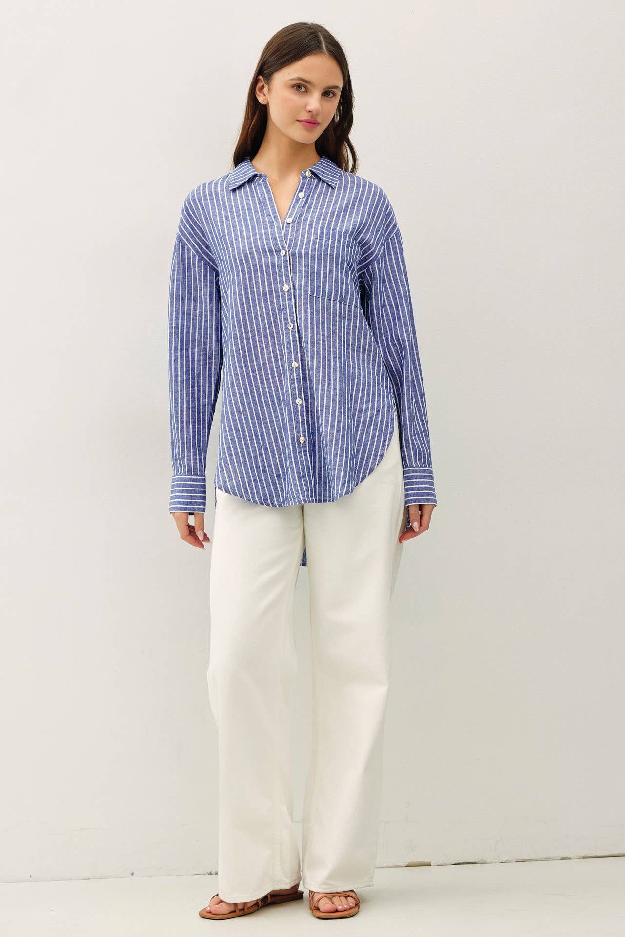 Be Cool - COTTON LINEN BLEND LONG SLEEVE BUTTON UP SHIRT