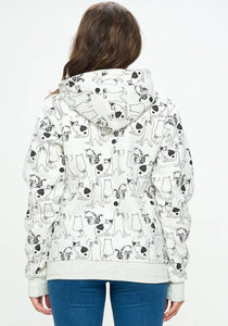 LA Soul - Cat Print Zip Hoodie - With Pocket and Fleece Lining