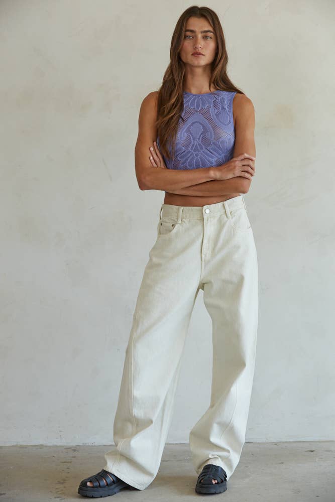 By Together - S1227N | Knit Seamless Jacquard Round Neck Tank Top