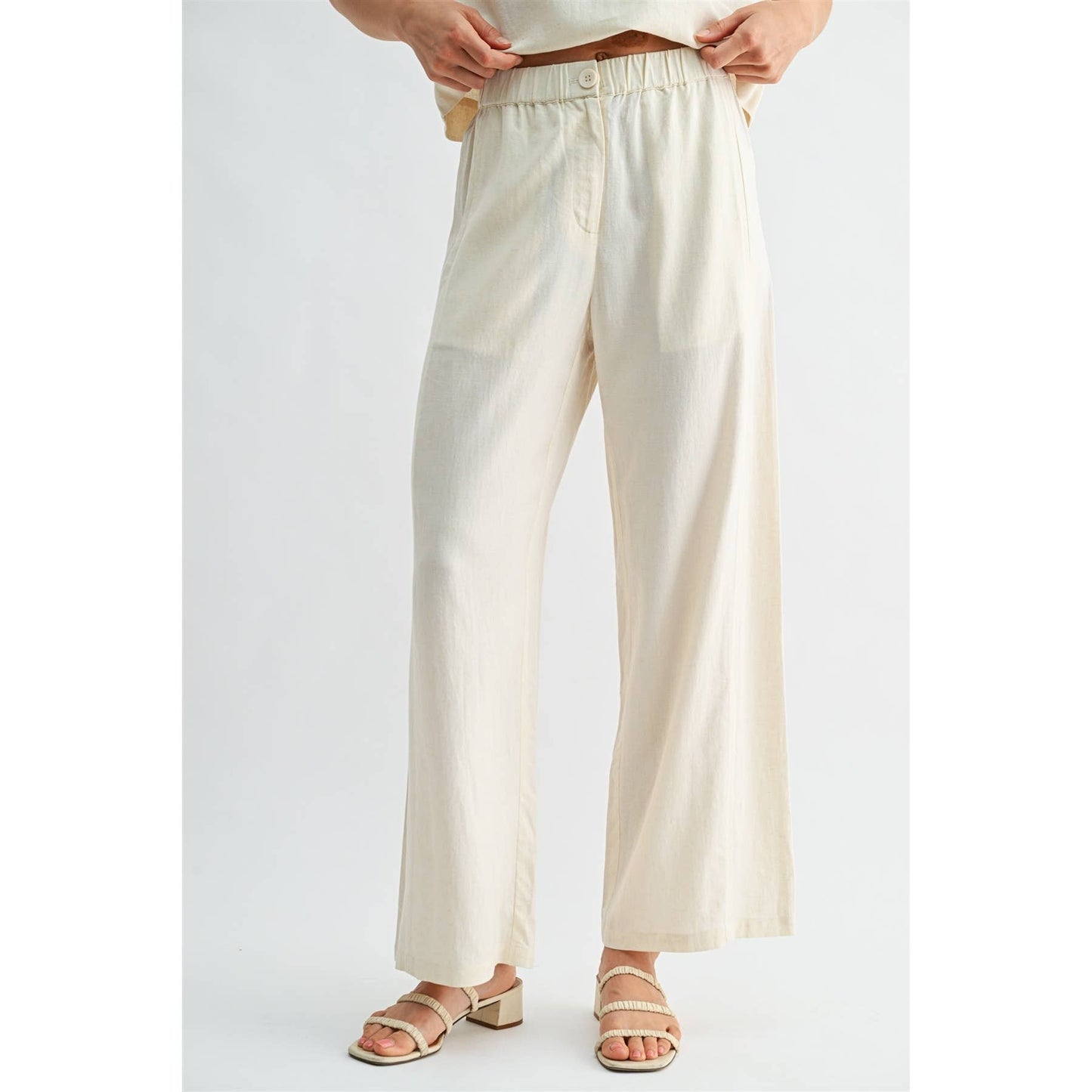 FUN2FUN - LINEN BLEND ELASTIC WAIST BUTTON FRONT PANTS