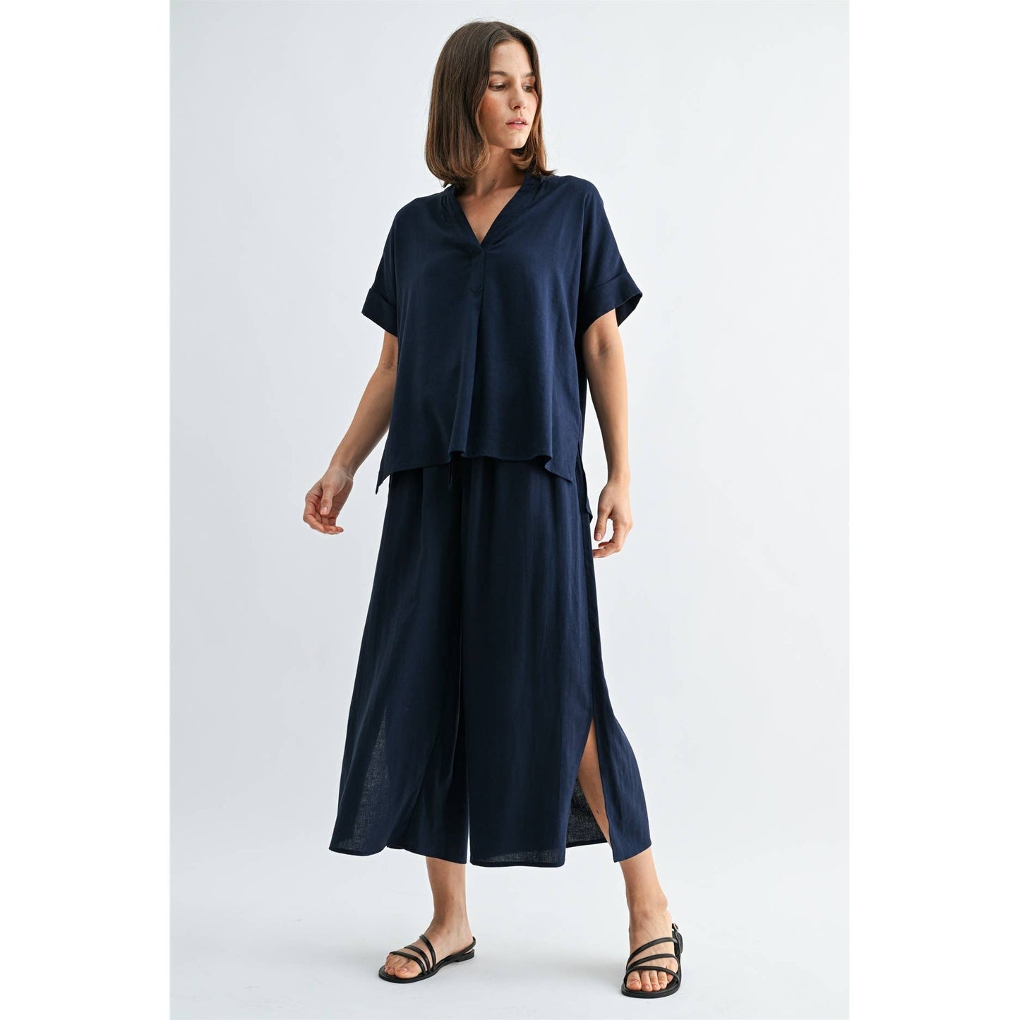 FUN2FUN - SIDE SLIT LINEN PANTS