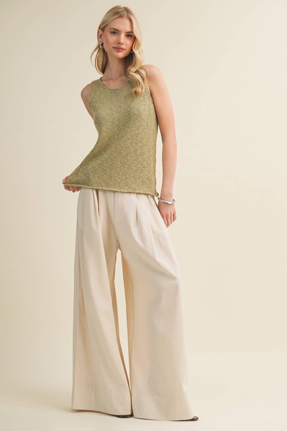 Mustard Seed - Textural Knit Raw-Edge Sleeveless Top