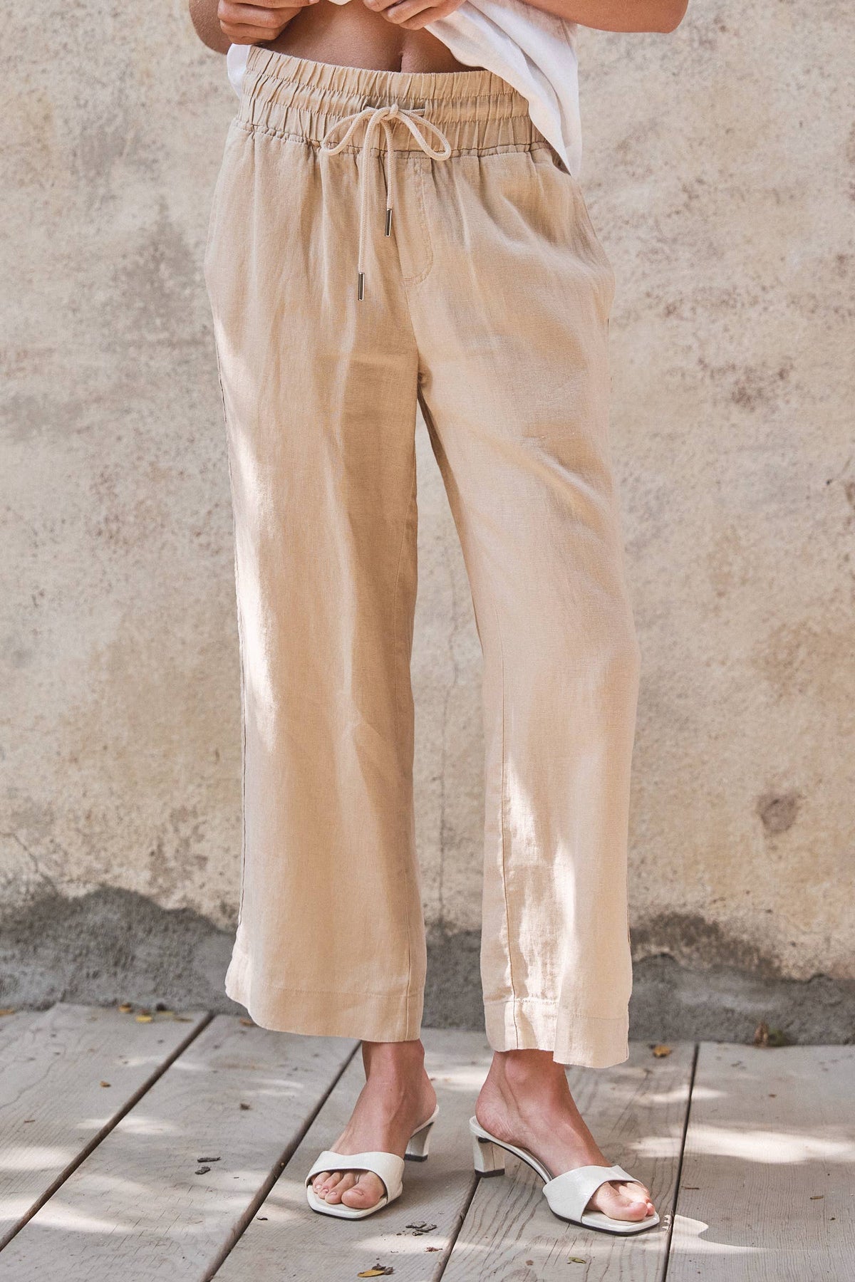 Urban Daizy - Linen Wide-Leg Drawstring Pants