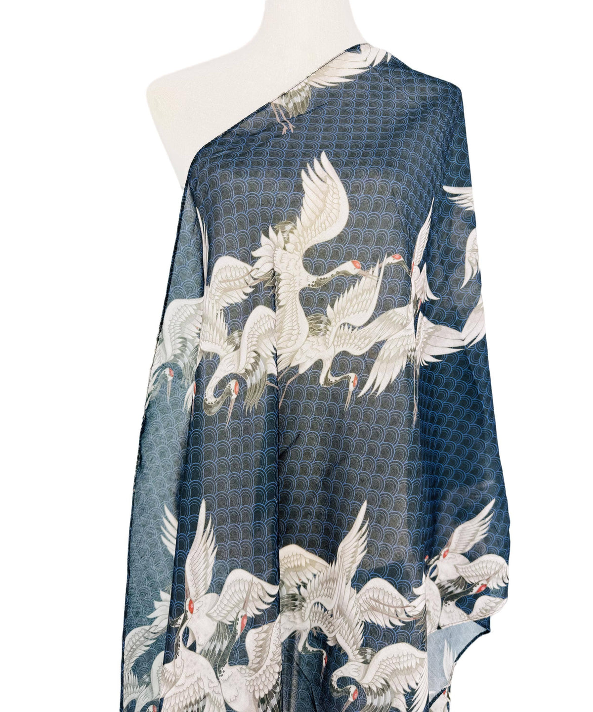 JC Sunny Fashion - JC071146 Navy-White Crane Scarf