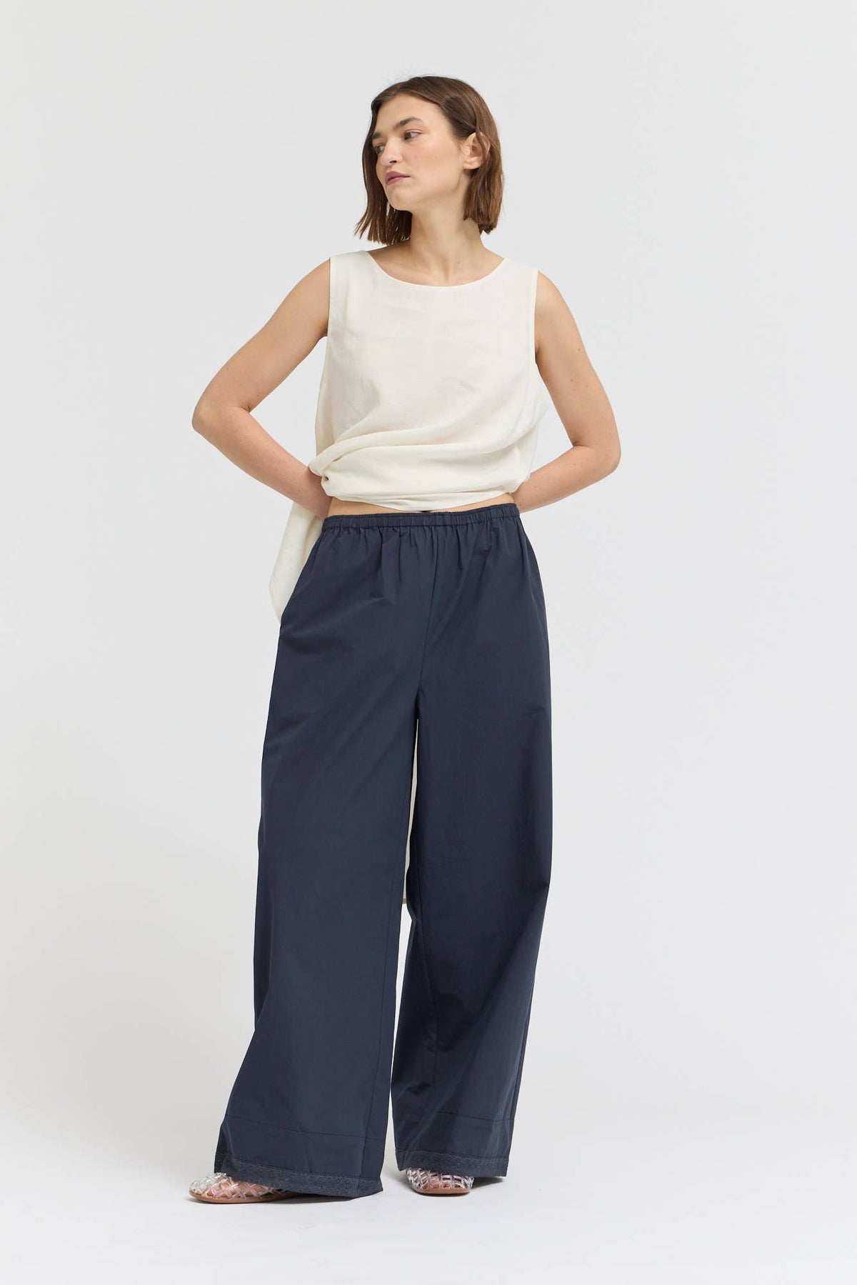 Grade & Gather - 50909 - EYELET HEM DETAILED COTTON PANTS