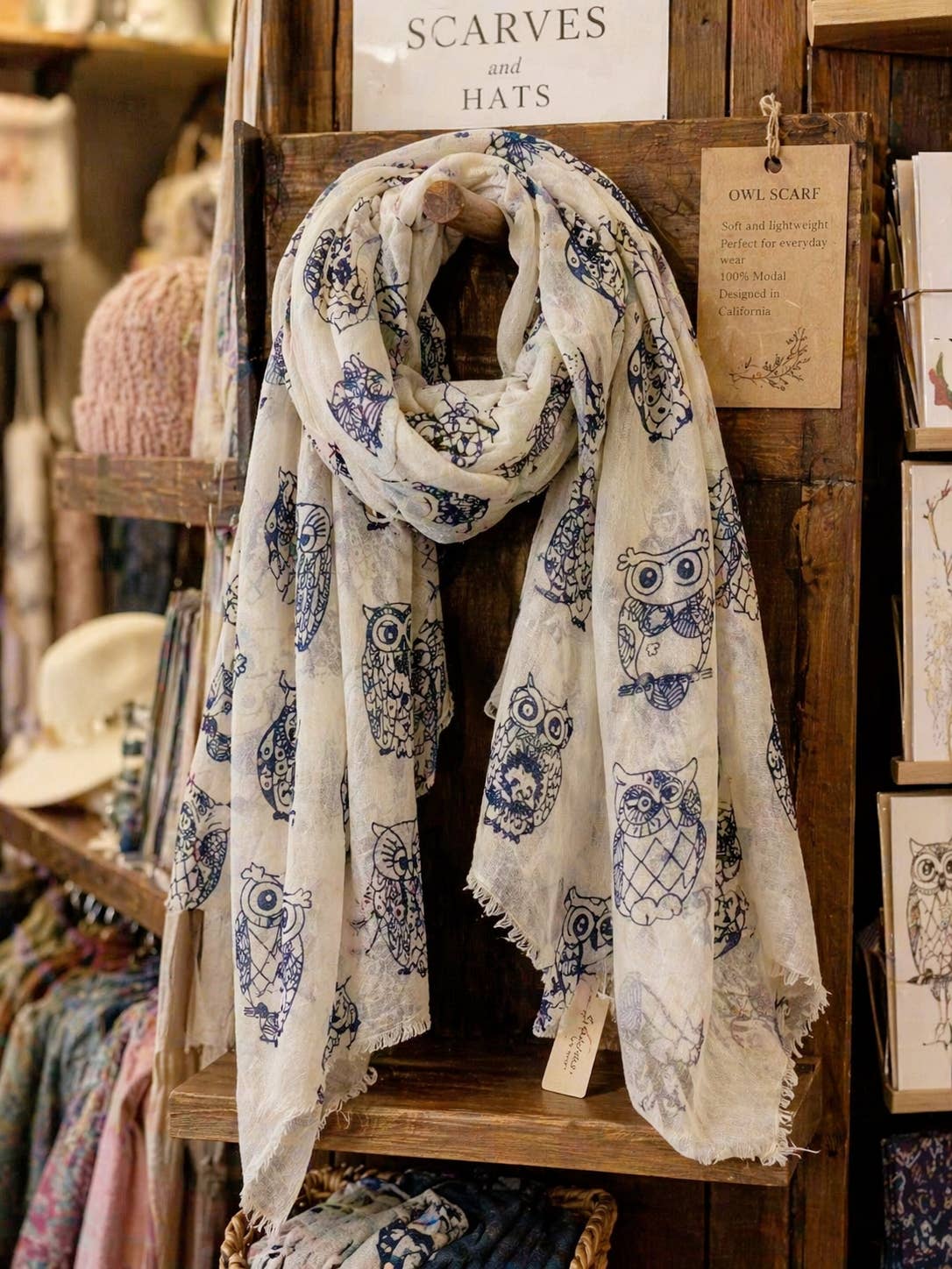 JC Sunny Fashion - JC021249 Beige-Blue Owl Scarf