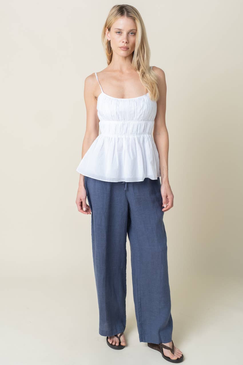 Millie Wide-Leg Drawstring Linen Pants - Olivaceous