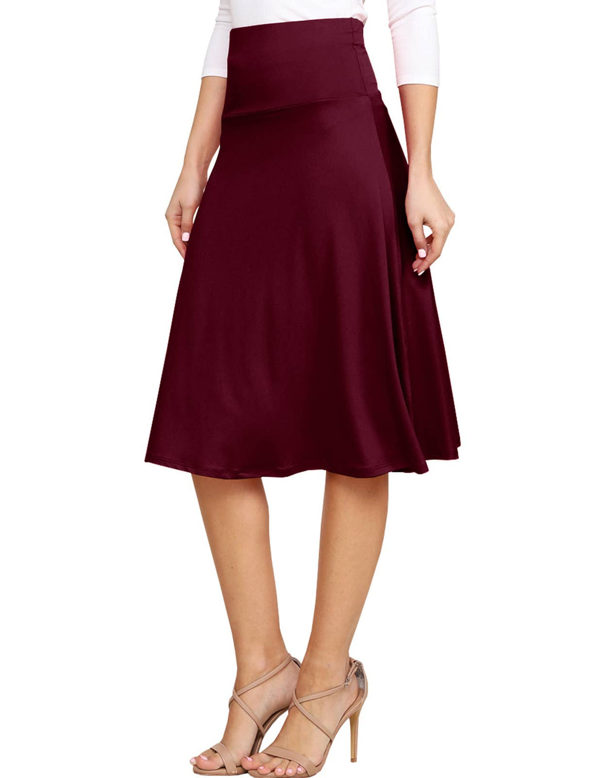 High Waist Elastic Flared Midi Skirt - NINEXIS