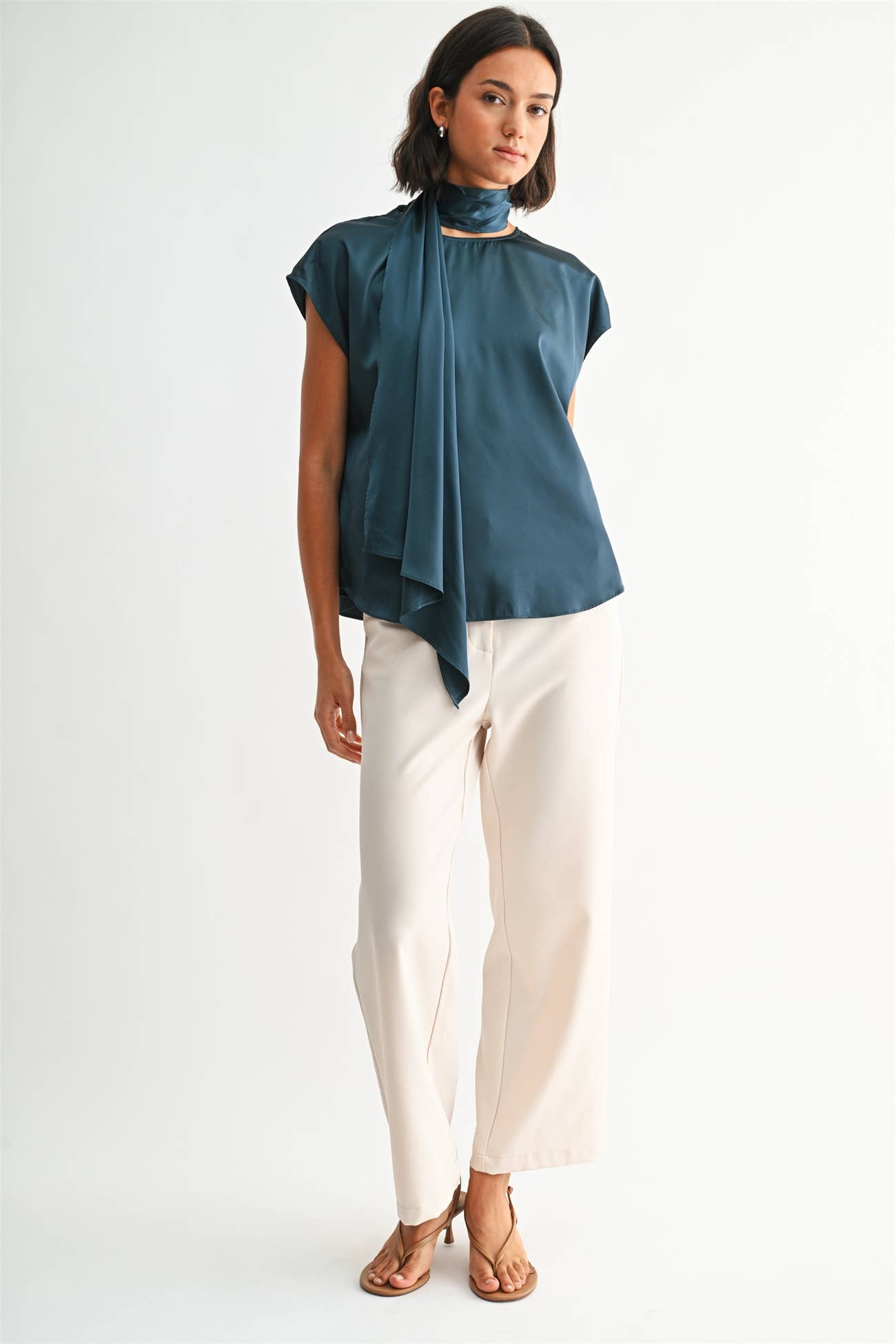 SATIN SCARF COLLAR BLOUSE - Fun2Fun