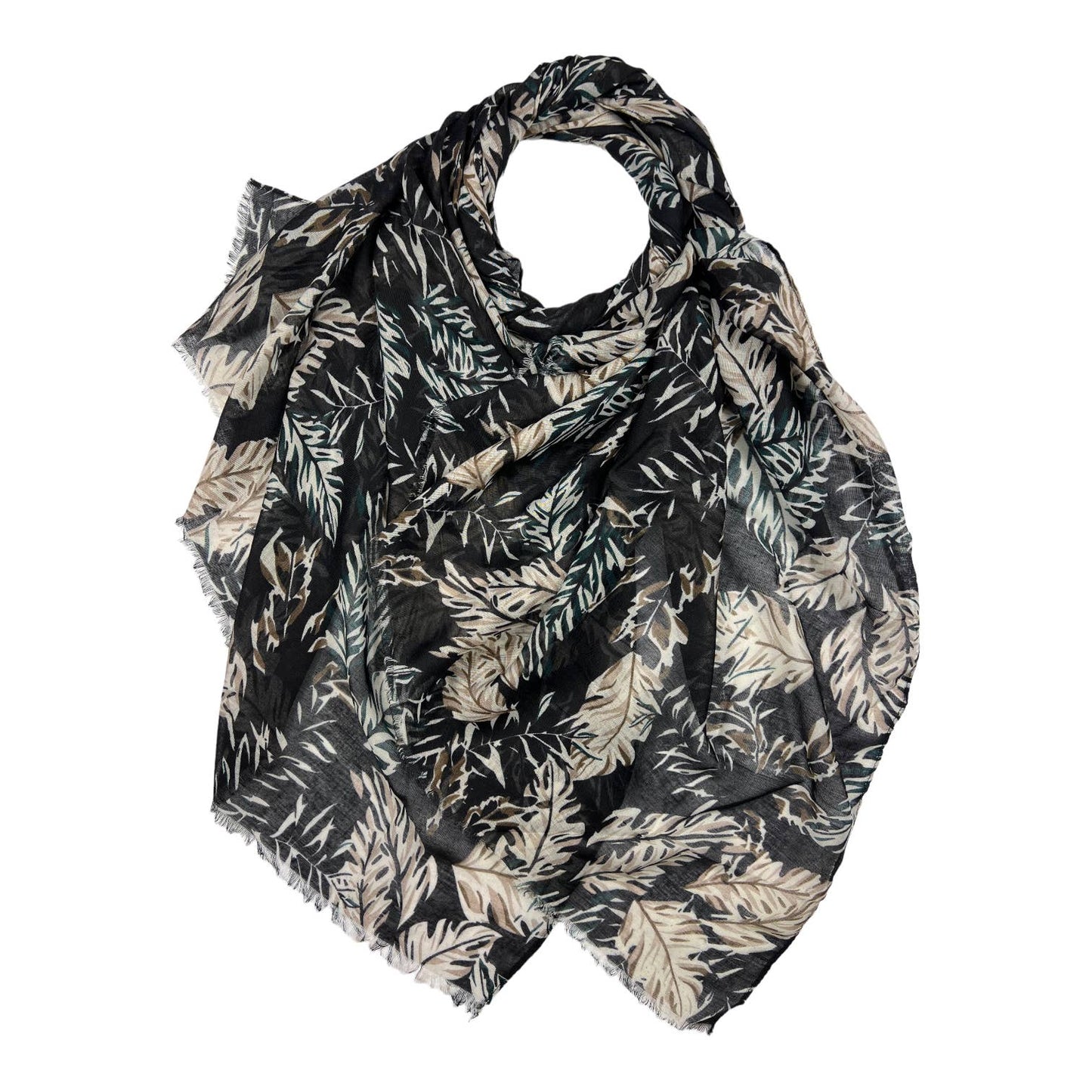 London Scarves - Leaves print on lightweight scarf with fringes