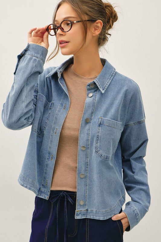 Be Cool - KNIT DENIM CROPPED SHACKET