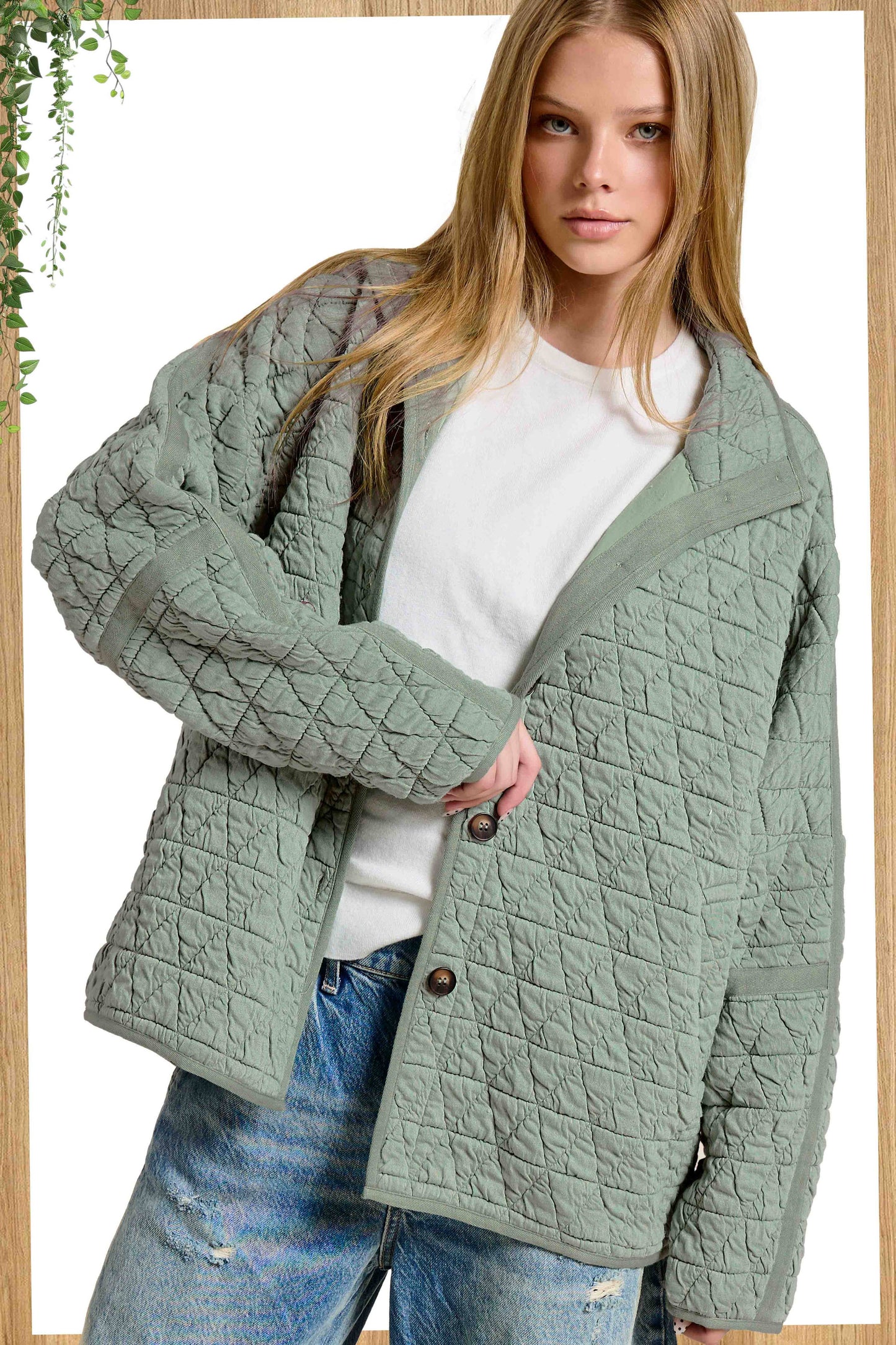 La Miel - JKT1787-Oversized Soft Quilted Button Down Jacket