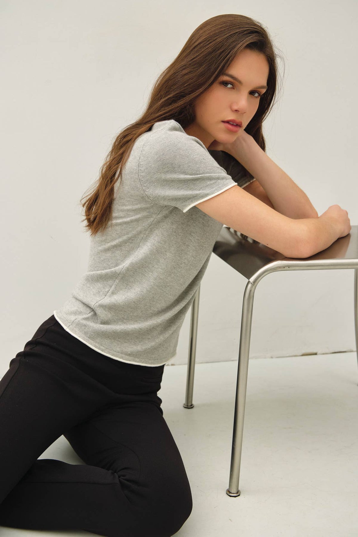 Be Cool - LAYERED LOOK ESSENTIAL SHORT SLEEVE  SWEATER TOP