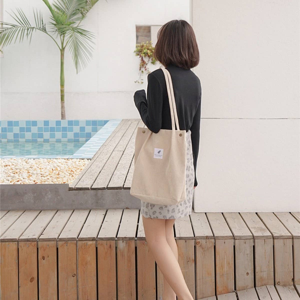 CORDUROY SNAP-BUTTON LARGE-CAPACITY SHOULDER BAG - NINEXIS