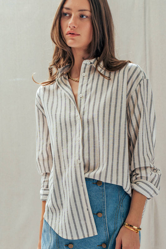 Urban Daizy - Striped Linen Blend Button Up Shirt
