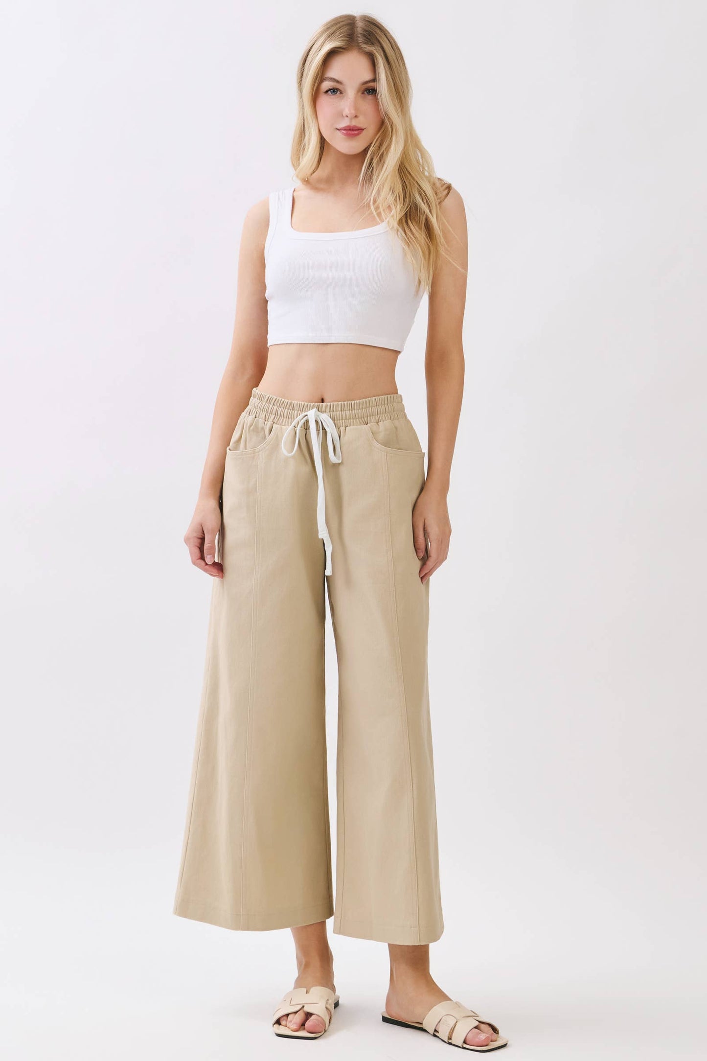 COTTON SPAN WIDE LEG PANTS - Final Touch