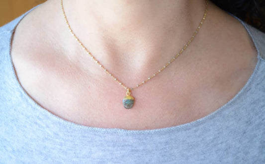 AJS Design Studio - 2 Tone Silver Necklace with Labradorite Pendant