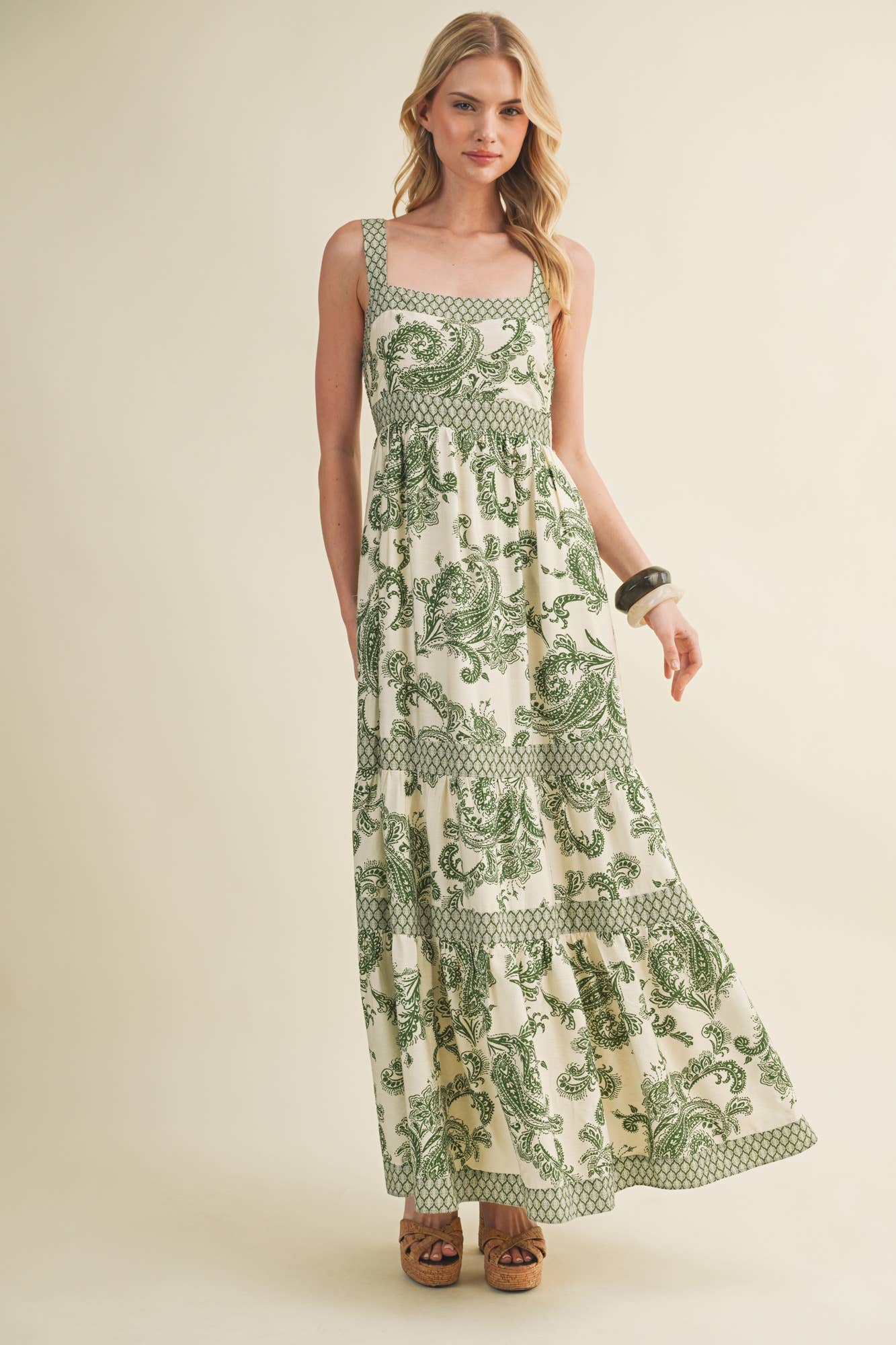 Mustard Seed - Banded Paisley Print Tiered Maxi Dress