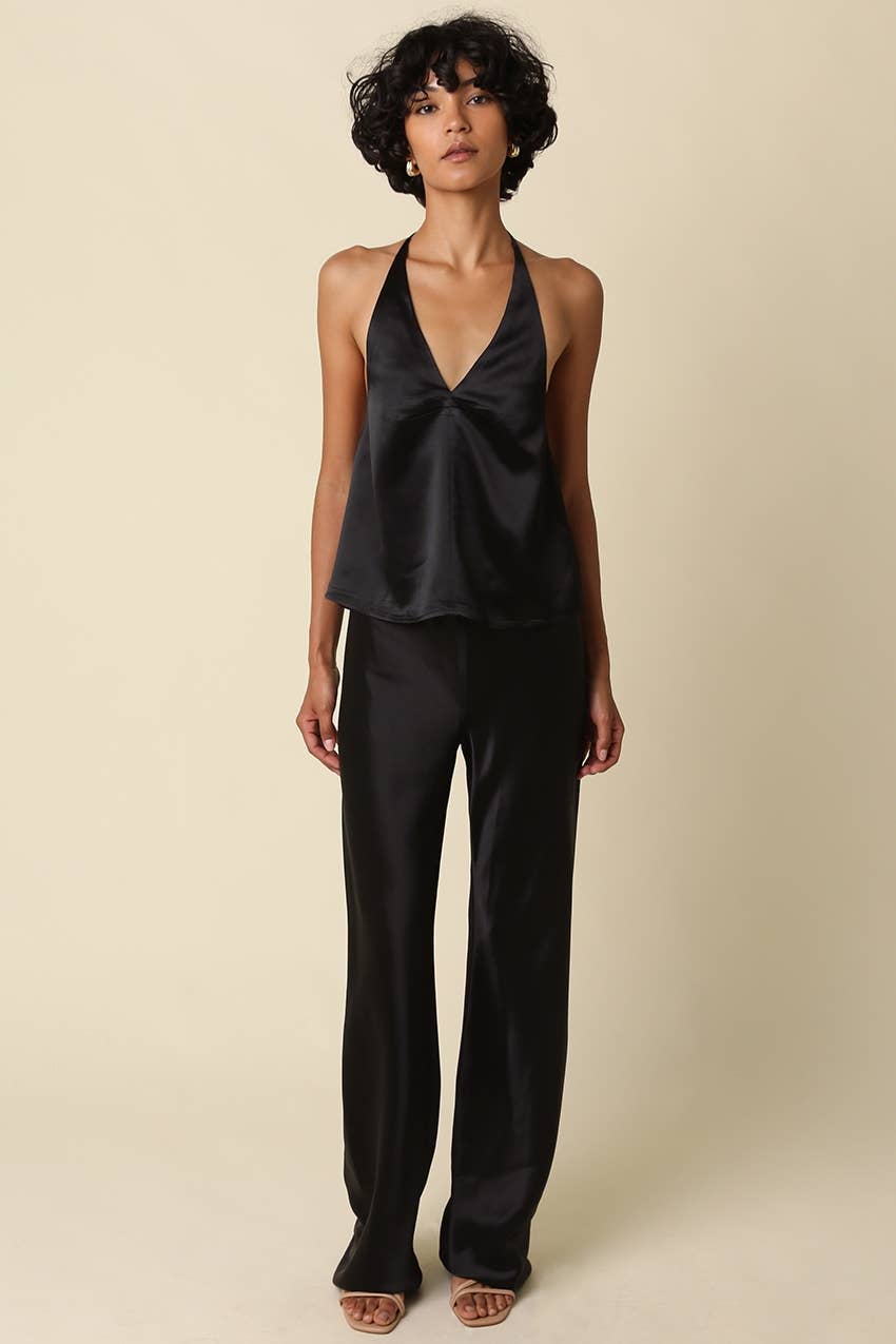 Billie Satin Wide Leg Pants - Olivaceous