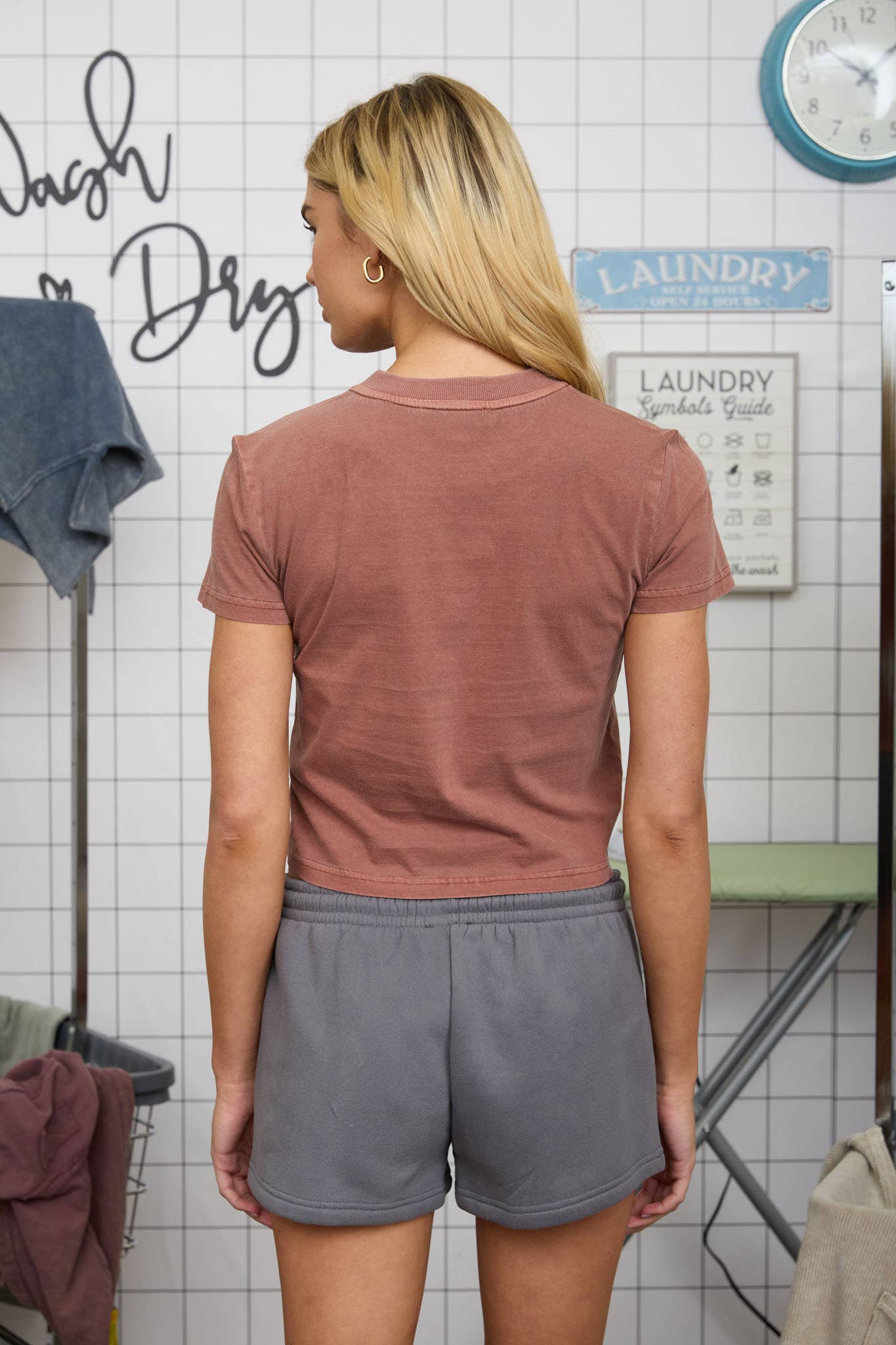 WASHED SHORT SLEEVE CROPPED KNIT T-SHIRT - Blu Pepper