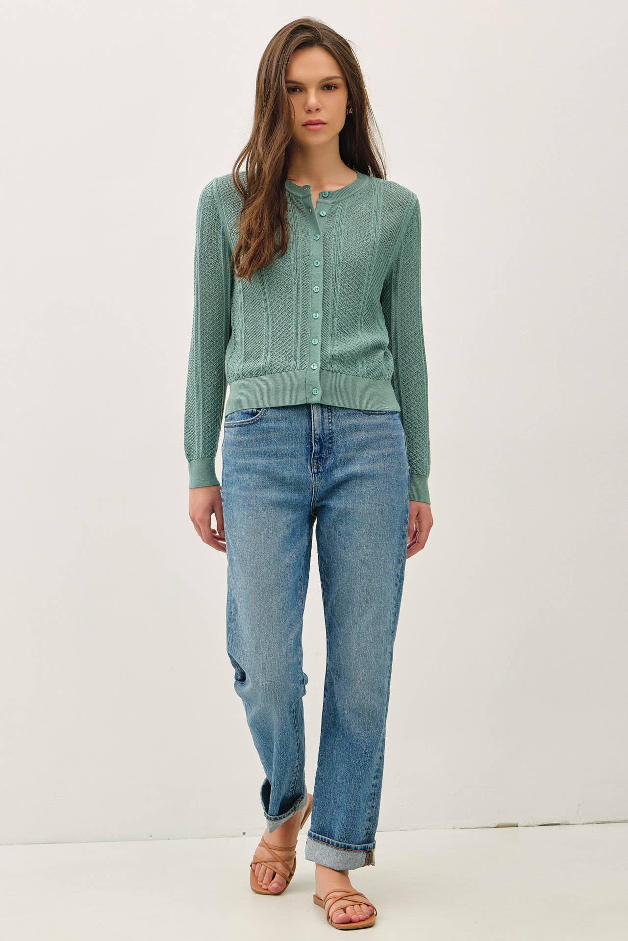 Be Cool - POINTELLE CROPPED SLIM CARDIGAN