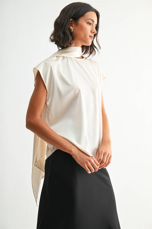 SATIN SCARF COLLAR BLOUSE - Fun2Fun