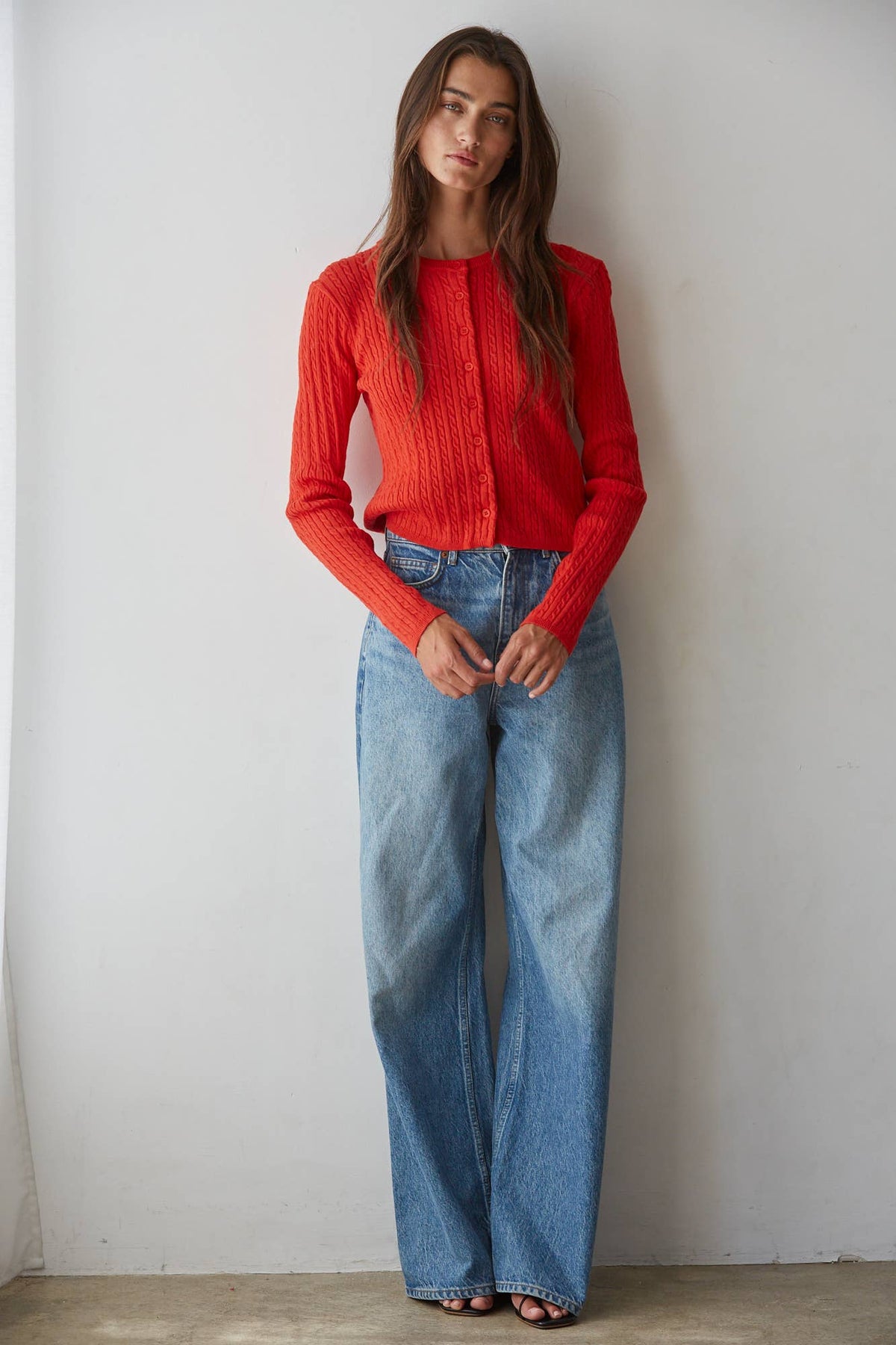 Knit Cable Sweater Cotton Button Down Cardigan Top - By Together