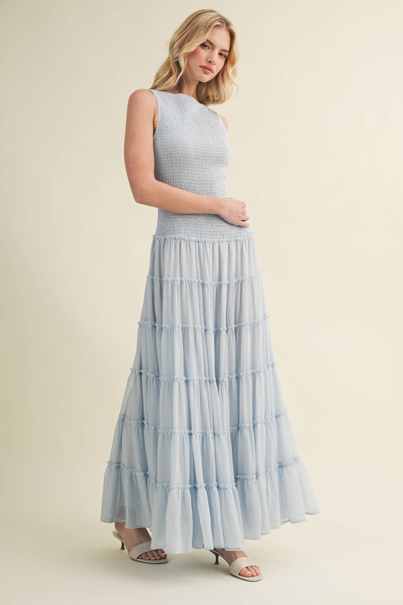 Mustard Seed - Smocked Boat Neck Tiered Maxi Dress