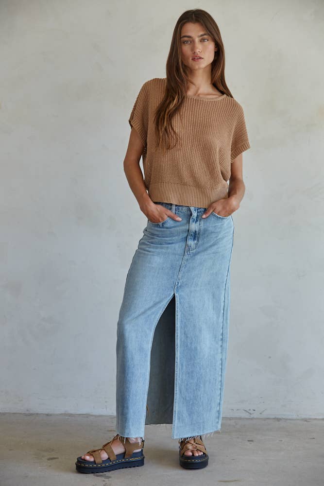 W1979 | Knit Sweater See Through Short Sleeve Pullover Top