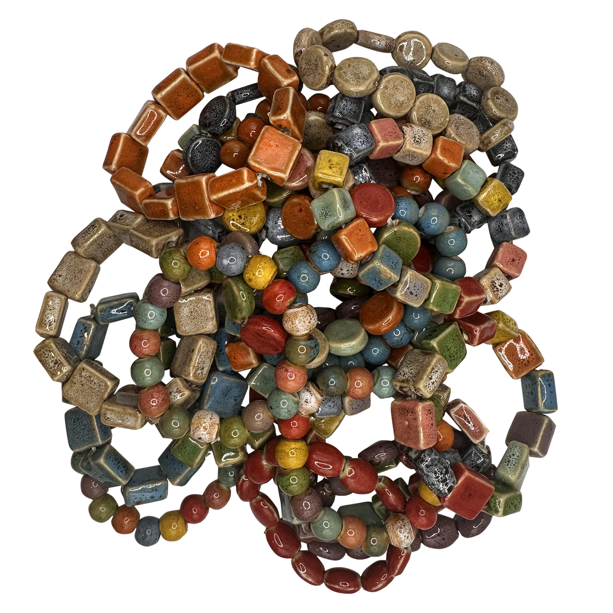 Mixed Color and Shape Clay Bead Stretch Bracelets