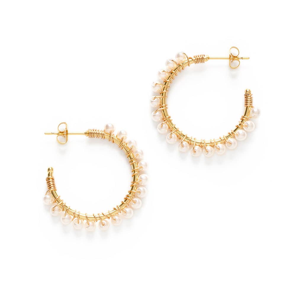 Amano Studio - Wire Wrapped Pearl Hoop Earrings