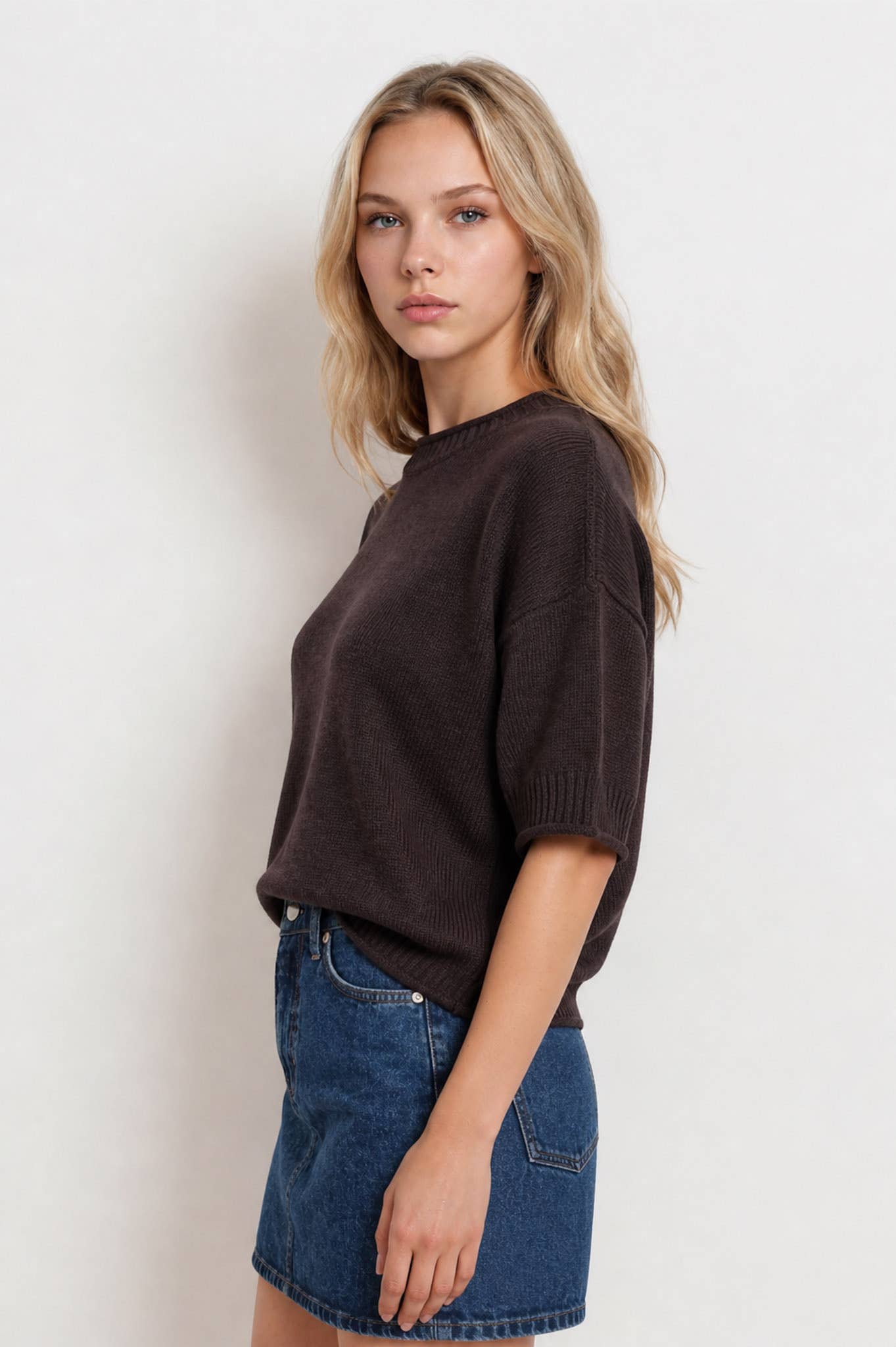 EXPOSED SEAM DROP SHOULDER SHORT SLEEVE PULLOVER - Blu Pepper