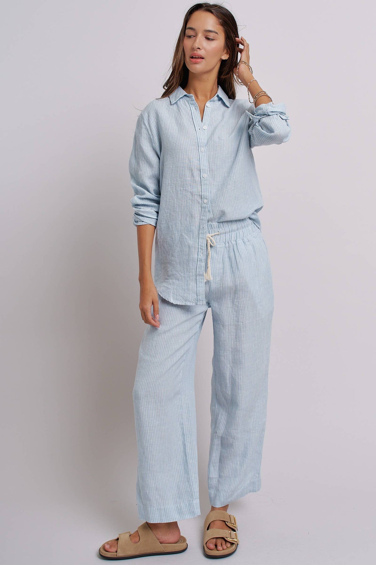 Urban Daizy - Linen Wide-Leg Drawstring Pants